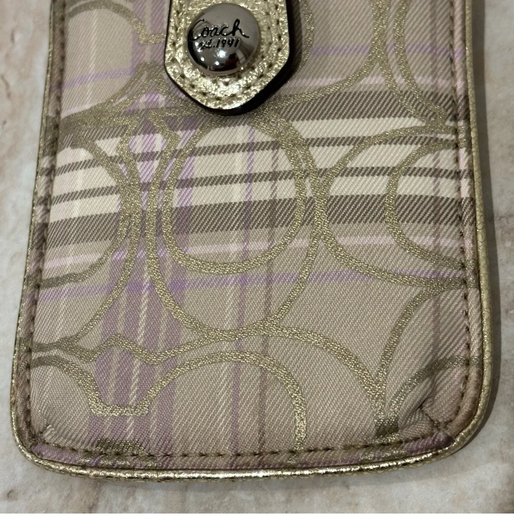 Coach metallic plaid phone holder